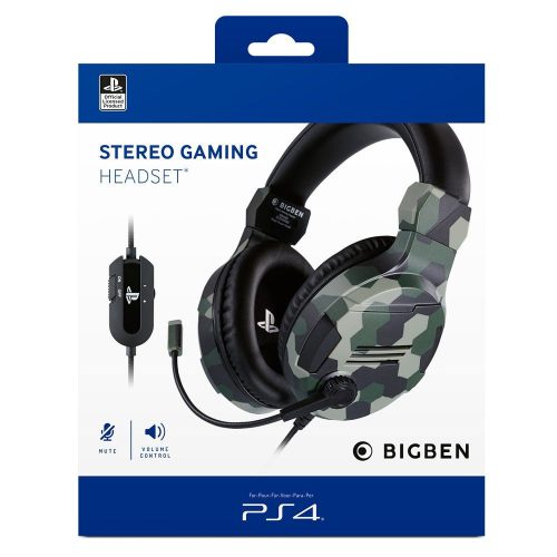 Bigben Stereo Gaming Headset V3 zöld terepmintás (PS4/PS5/PC/Mobil)